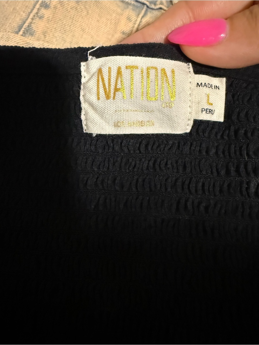 Women's Nation LTD Bunny Smocked Black Long Sleeve Scoop Neck Top - Picture 6 of 7